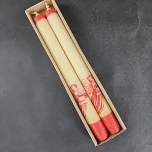 Set 2 Vintage Wax Straight  Candles Designd with  Angel Lighting Candle 10" - Picture 1 of 8