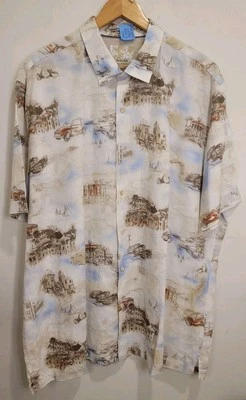 Men's XXL Linen Blend Shirt Shortsleeve Button-Up All Over Print Vacation Cruise - Image 1 of 4