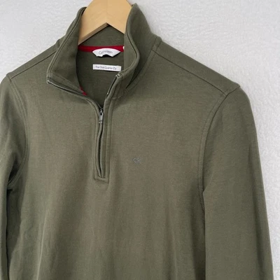 Sudadera CALVIN KLEIN Para Hombre XS Clásica 1/4 Cremallera Pullover Elástico Algodón Verde Foto 1 de 4