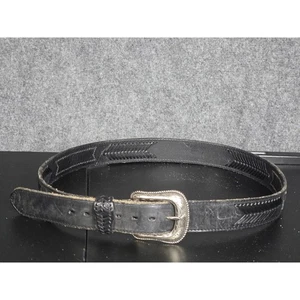 Wrangler Western Black Leather Belt Silver Buckle Handcrafted Old Sonora Mexico - Picture 1 of 6