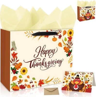 Bolsa de Regalo de Acción de Gracias Grande de 13" con Papel de Pañuelo y Tarjeta de Felicitación, Otoño Bueno Foto 1 de 4