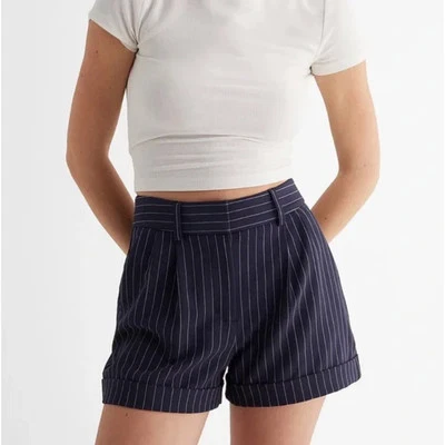 Pantalones Cortos Plisados a Rayas Express Stylist Azul Marino/Blanco 6 Nuevos con Etiquetas Foto 1 de 4