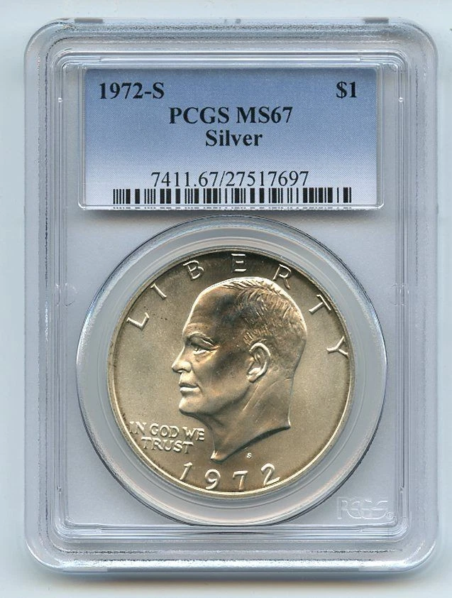 1972 S $1 dólar prata Ike Eisenhower PCGS MS67 - Imagem 1 de 1
