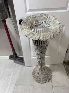 Vintage White Wicker Flower Vase 40” Tall Basket Weave - Picture 1 of 7