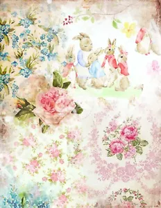 Vintage Shabby Chic Peter Rabbit #3 - 8x10 Blocco di tessuto di cotone artigianale - Foto 1 di 1