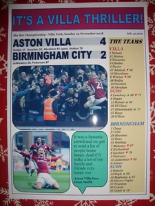 Aston Villa 4 Birmingham City 2 - 2018 Championship - souvenir print - Picture 1 of 1