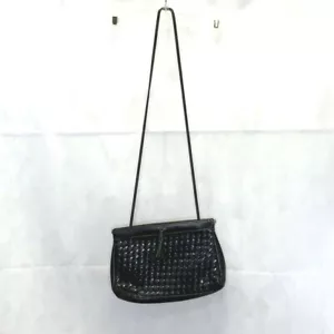 Vintage Susan Reade schwarz klappbar Mundkorb gewebtes Muster Schultertasche 10 x 7 - Bild 1 von 6