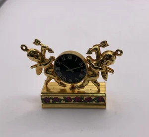 Dolls House Gold Twin Cherub Clock Miniature Mantlepiece Ornament 1:12 Scale - Picture 1 of 7