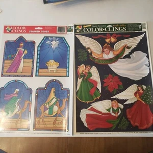 Lot Of 2 Religious Angel WINTER Christmas Window Clings REUSABLE - Picture 1 of 5