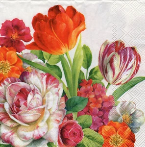 3 Servietten ~ Frühling, Blumen, Tulpen, Rosen, Hortensien, Anemonen ~ 33x33 - Bild 1 von 2