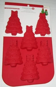 CHRISTMAS Silicone Baking Mold CHRISTMAS TREES 6 Cavities Red - Picture 1 of 1