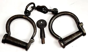 Old Civil War Dungeon Metal Handcuffs  - Picture 1 of 3