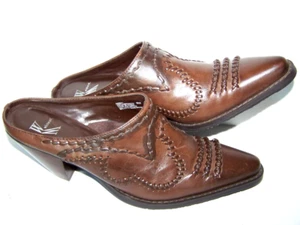 White Mountain Womens 8M Brown Leather Whipstitch BRONCO Mules Western Clogs NEW - Picture 1 of 9