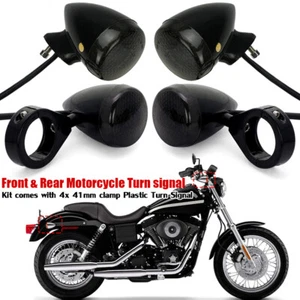 4x Black Front Rear LED Turn Signal Light w/ 41mm Fork Clamp For Sportster Dyna - Imagen 1 de 8