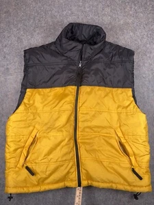 ATHLETICS WORKS Men’s Jacket XL Puffer Vest Yellow & Black Full Zip Reversible - Picture 1 of 10