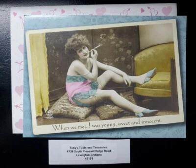 Tarjeta de felicitación del día de San Valentín Leanin' Tree cuando nos encontramos con la prensa de matasellos de colección Foto 1 de 3