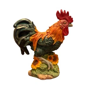 Vintage Beautiful Standing Rooster W Sunflower Statue Figure Home & Desk Deco - Picture 1 of 11