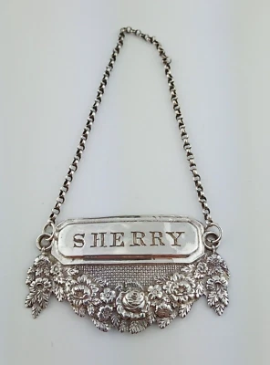 ANTIQUE VICTORIAN FLORAL REPOUSSE SILVER SHERRY DECANTER LABEL BIRMINGHAM 1840 - Image 1 of 4