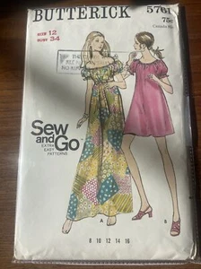 Vintage Butterick 5761 Pattern One Piece Maxi Mini Dress Size 12 Bust 34" Cut - Picture 1 of 2