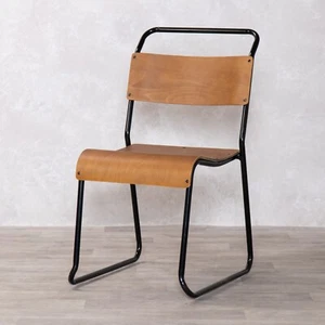 STACKING CHAIRS PLYWOOD BLACK METAL DINING CHAIRS VINTAGE STYLE - Picture 1 of 12