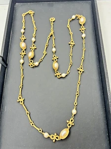 Vintage St Johns Gold Tone Pearl Fancy twist Link Layer Necklace Signed 64"   F2 - Picture 1 of 21