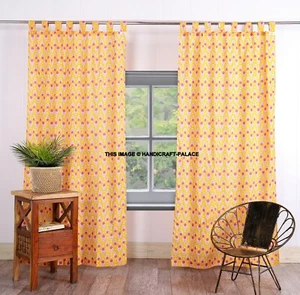 Indio Amarillo Algodón Floral Tapiz Hippie Puerta Cutain Decor Ventana Cortinas - Imagen 1 de 3