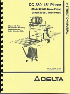 Delta DC-380 15" Planer 22-675 & 22-680 Instruction & Parts List Manual #2025 - Picture 1 of 1