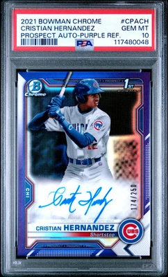2021 Bowman Chrome Prospect Auto Cristian Hernandez Purple Ref/250 PSA 10 - Image 1 of 2