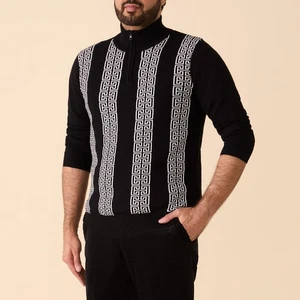 NEU Herren Inserch griechisch halber Reißverschluss Pullover Herbst Winter normale Passform schwarz - Bild 1 von 2