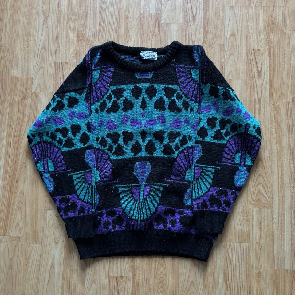 Sudadera Vintage 1980’s Mujer’s Lauren Trippy Geométrica Tribal Brillo Talla L! Foto 1 de 4