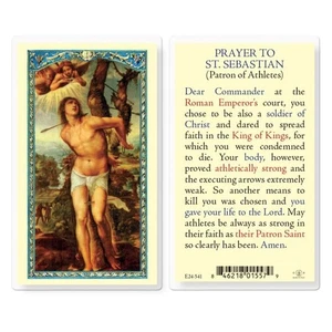 Saint Sebastian with Prayer to St. Sebastian - Laminated Holy Card E24-541 - Picture 1 of 3