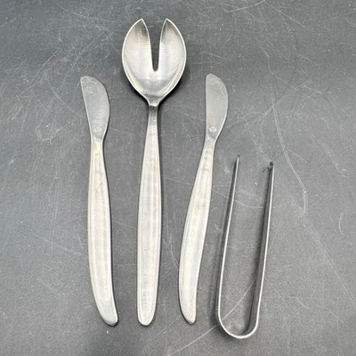 WMF Cromargan Germany LAUREL 4 Serving Pieces Spoon Tongs Older Triangle Mark - Image 1 of 4