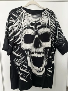 Vintage Liquid Blue Tribal Skull All Over Print Front Back Double Sided Gr. XXL - Bild 1 von 4