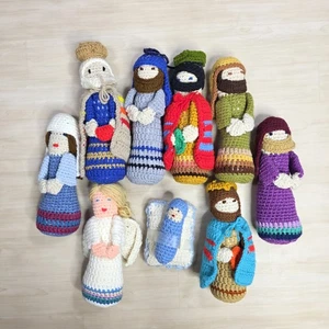 Belén tejido a ganchillo hecho a mano conjunto de 9 piezas muñeco de peluche de Navidad  - Imagen 1 de 13