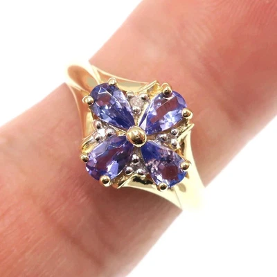 Fabuloso anillo de diamantes y tanzanita natural de oro amarillo macizo de 14 k de 4,10 quilates tamaño Foto 1 de 4