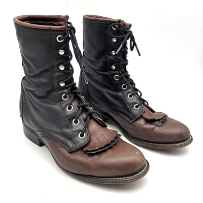 Botas vaqueras vintage años 90 Laredo cuero dos tonos Kiltie Roper 6,5 M hechas en EE. UU. Foto 1 de 4