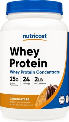 Nutricost Whey Protein Concentrado (Chocolate Amendoim 2 Libras (Pacote com 1)  - Imagem 1 de 4