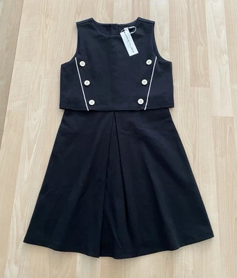 Janie & Jack Girls 10 Black Dress White Trim & Accent Buttons NWT - Image 1 of 2