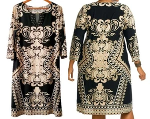 Vestido corto túnica estampado cuello cerradura talla 1X Maria Gabrielle para mujer talla grande - Imagen 1 de 10