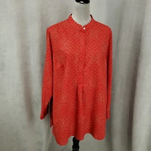 Lauren Ralph Lauren Tunic Womens 1X Red Speckled Popover 1/2 Button Up LRL - Picture 1 of 9