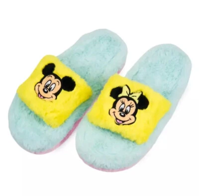 Disney Mickey and Minnie Mouse Fuzzy Slippers for Adults Size 9/10 Large NWT - Image 1 of 4