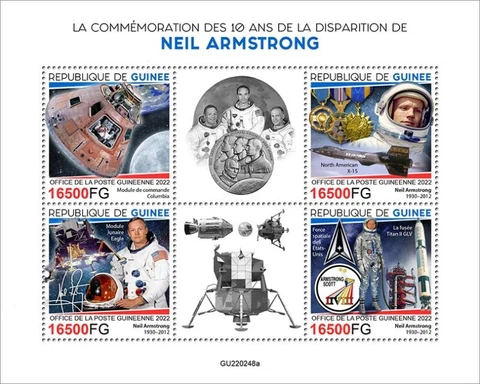 Guinea - 2022 Astronaut Neil Armstrong Anniversary - 4 Stamp Sheet - GU220248a Cover