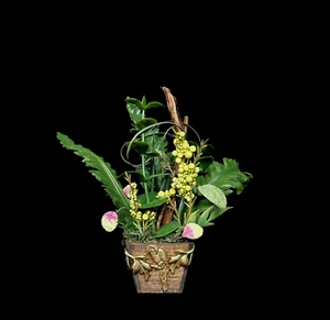 Dollhouse Miniature Potted Plant Exotic Leafy Jungle Parrot Floor Plant Vintage - Picture 1 of 7