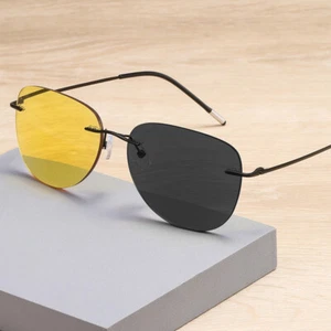 Rimless Pilot Progressive Multifocal Reading Dual-use Night-vision Yellow lens - Picture 1 of 9