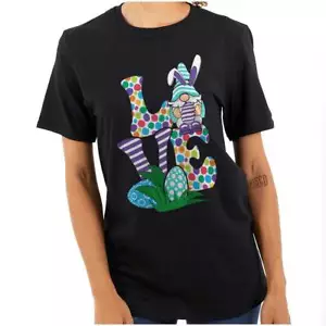 Cute Spring Easter Bunny Gnome Egg Hunt Love Womens Graphic Crewneck T Shirt Tee - Picture 1 of 7