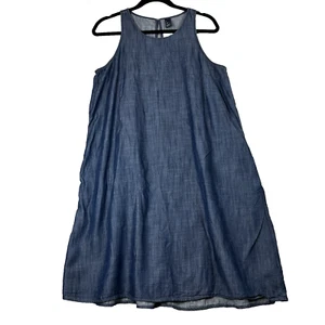 GAP Dress Womens Medium Sleveless Denim Chambray Boho Pockets - Picture 1 of 10