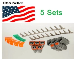 5 x Deutsch DT 2-Pin Genuine Connector Kit 14-16AWG Stamped Contacts, USA - Foto 1 di 1