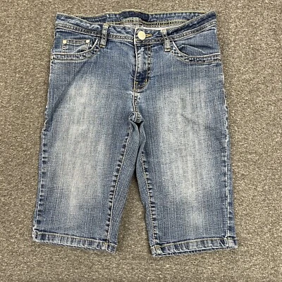 南极牛仔裤短裤女式 28x12 蓝色牛仔口袋翻盖 — 第 1/4 张图片