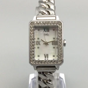 QVC DMQ CZ Watch Women 23mm Silver Tone Bling MOP Dial New Battery 7.25" - Picture 1 of 14