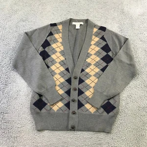 Vintage Tricots St Raphael Sweater Mens Medium Cardigan Diamond Beige Blue - Picture 1 of 14
